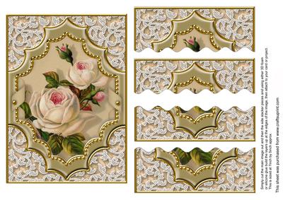 Cream Roses Ornate Diamond 7x5in Wavy Top Bottom Stacker