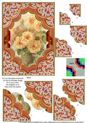 Peach Roses Diamond 7x5 Scalloped Duo Corner Stacker