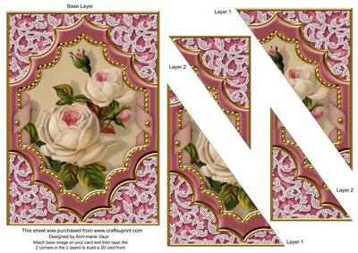 Pink White Roses Ornate Diamond 7x5 Triangle Corner Stacker