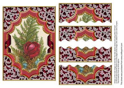 Red Rose Ornate Diamond 7x5in Wavy Top Bottom Stacker