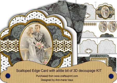 Bride N Groom Embroidery Anglaise Scallop Decoupage Card Kit