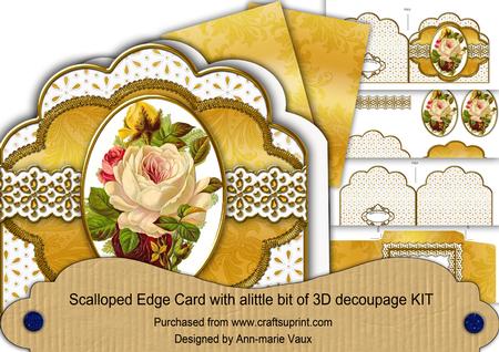 Cream Roses Embroidery Anglaise Scallop Decoupage Card Kit