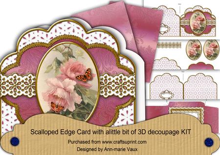 Pink Butterfly Rose Anglaise Scallop Decoupage 3D Card Kit