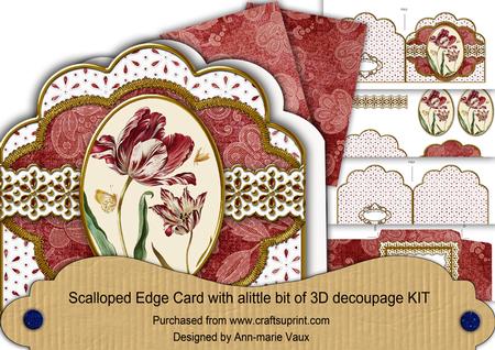 Red Tulips Em. Anglaise Scallop 3D Decoupage Card Kit