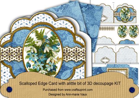 Snowdrops Embroidery Anglaise Scallop Decoupage 3D Card Kit