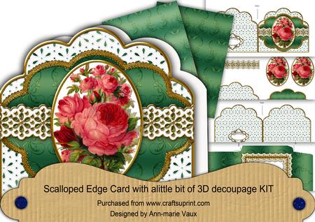 Pink Roses Anglaise Scalloped 3D Decoupage Card Kit