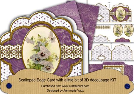 Purple Pansies Em Anglaise Scalloped 3D Decoupage Card Kit