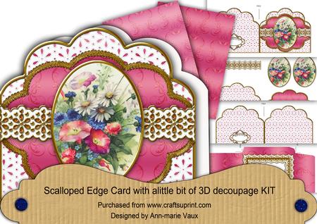 Wildflowers Em Anglaise Scalloped 3D Decoupage Card Kit