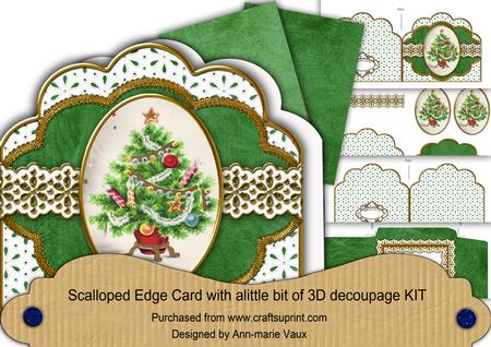 Christmas Tree Em Anglaise Scalloped 3D Decoupage Card Kit