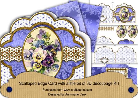 Blue Pansies Em Anglaise Scalloped 3D Decoupage Card Kit
