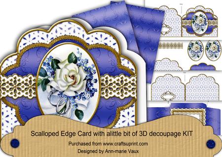 Wedding Roses Em Anglaise Scalloped 3D Decoupage Card Kit
