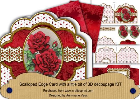 Christmas Red Roses Anglaise Scalloped 3D Decoupage Card Kit