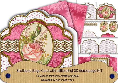 Pink Roses 2 Em Anglaise Scalloped 3D Decoupage Card Kit