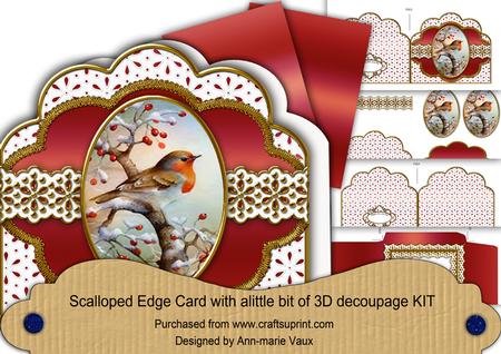 Red Robin 1 Anglaise Scalloped 3D Decoupage Card Kit