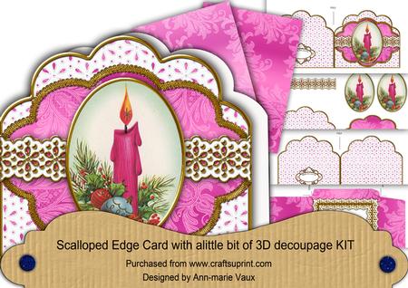 Pink Christmas Candle Anglaise Scallop 3D Decoupage Card Kit