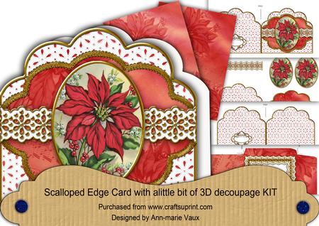 Christmas Poinsettia Anglaise Scallop 3D Decoupage Card Kit