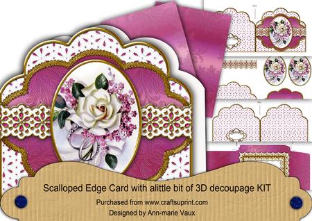 Pink Wedding Roses Anglaise Scalloped 3D Decoupage Card Kit