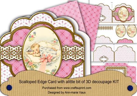 Baby Girl Anglaise Scalloped 3D Decoupage Card Kit