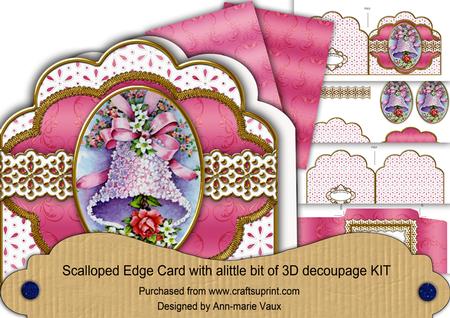 Pink Floral Bell Anglaise Scalloped 3D Decoupage Card Kit