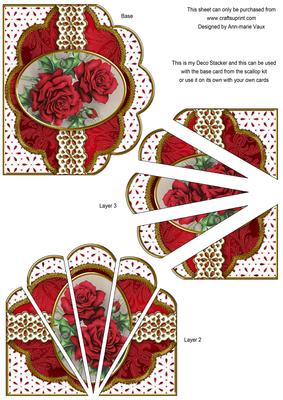 Christmas Red Roses Embroidery Anglaise Scallop Deco Stacker