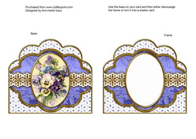 Blue Pansies Em Anglaise Scallop Card Base Frame