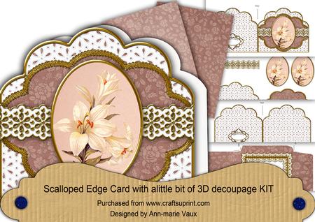 White Lily Embroidery Anglaise Scallop 3D Decoupage Card Kit