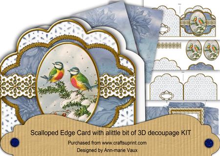 Christmas Blue Tits 1 Anglaise Scallop 3D Decoupage Card Kit