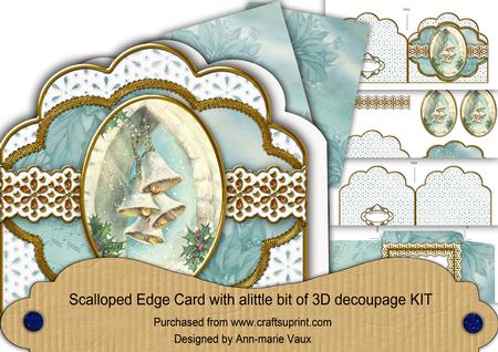Christmas Snow Bells Anglaise Scallop 3D Decoupage Card Kit