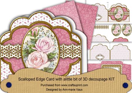 Pink Rose Duo Em Anglaise Scallop 3D Decoupage Card Kit