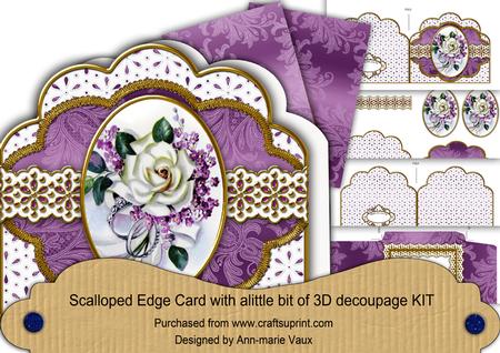 Wedding Roses Lilac Anglaise Scallop 3D Decoupage Card Kit