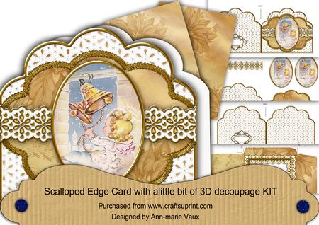 Angel Bell Pulling Anglaise Scalloped 3D Decoupage Card Kit