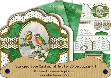 Christmas Blue Tits 2 Anglaise Scallop 3D Decoupage Card Kit
