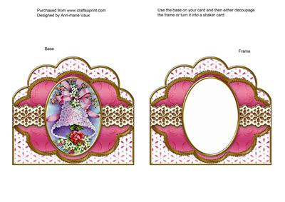 Pink Floral Bell Anglaise Scallop Card Base Frame