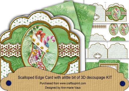 Christmas Stocking Anglaise Scalloped 3D Decoupage Card Kit