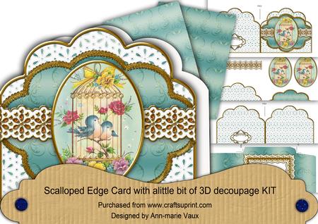 Lovebirds Em Anglaise Scalloped 3D Decoupage Card Kit