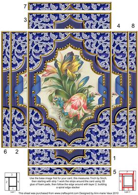 Blue Tulips Ornate 7x5in Spiral Edge Stacker Card Front