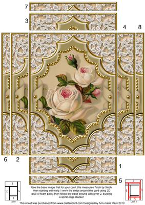 Cream Roses Ornate 7x5in Spiral Edge Stacker Card Front