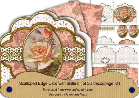 Peach Rose Em Anglaise Scalloped 3D Decoupage Card Kit