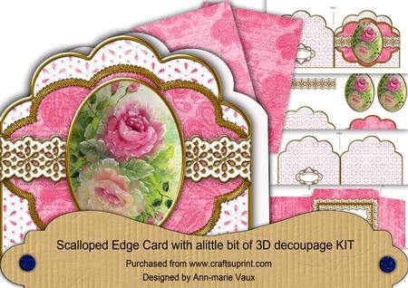 Painted Roses Em Anglaise Scalloped 3D Decoupage Card Kit