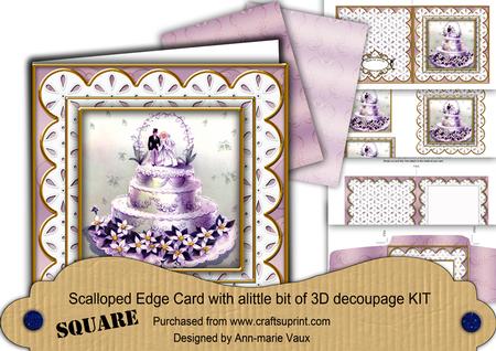 Lilac Wedding Cake Em Anglaise Scallop Square 3D Card Kit