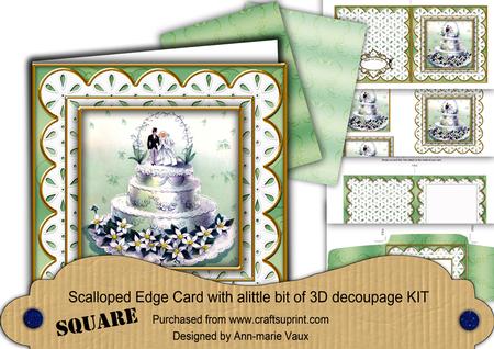 Mint Wedding Cake Em Anglaise Scallop Square 3D Card Kit