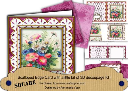 Wildflowers Em Anglaise Scallop Square 3D Card Kit