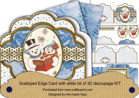 Singing Snow Couple Anglaise Scalloped 3D Decoupage Card Kit