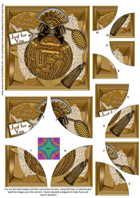 Gold Birthday Perfume 5in Rounded 4 Corner Stacker