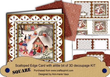 Christmas Party House Em Anglaise Scallop Square 3D Card Kit