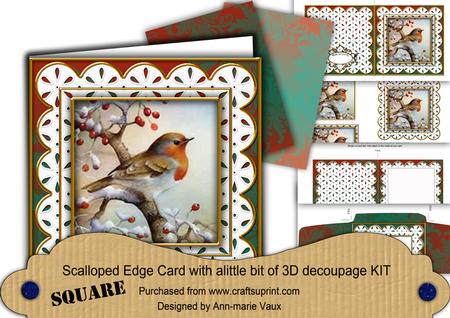 Robin 1 Em Anglaise Scallop Square 3D Card Kit