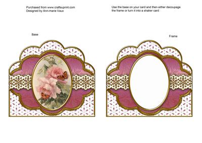 Pink Butterfly Rose Em Anglaise Scallop Card Base Frame