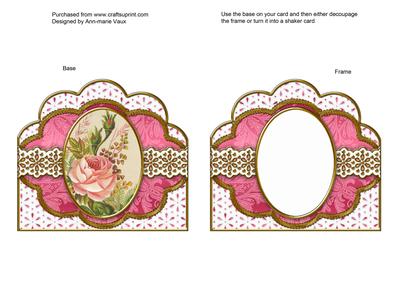 Pink Rose 2 Em Anglaise Scallop Card Base Frame