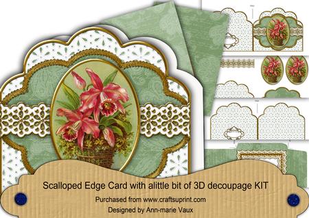Orchid Basket Em Anglaise Scalloped 3D Decoupage Card Kit