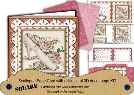 Wedding Shoe Em Anglaise Scallop Square 3D Card Kit